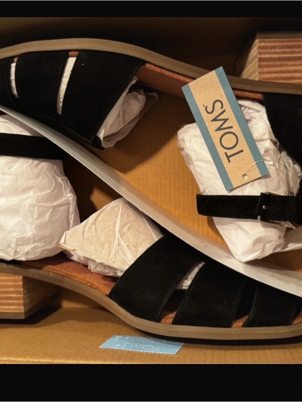 Toms Black Suede Strappy Low Block Heel Sandals